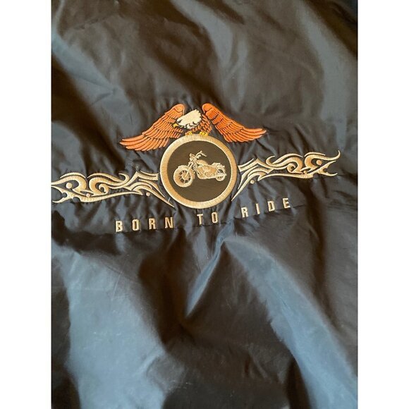 Born to Ride Black Nylon Windbreaker Jacket Embroidered Eagle Fleece Lined Size - Picture 5 of 7